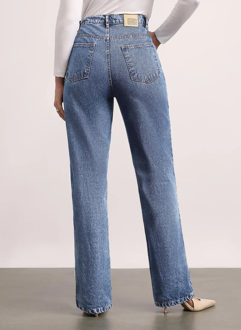 Urbano Fashion  Urbano Fashion Women's Light Blue High Rise Straight Fit Washed Jeans Non-Stretchable for Women | Best Price UAE